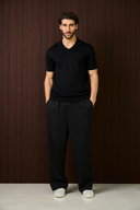 Creme Knitted Short Sleeve Polo – Black
