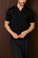 Soleil Knitted Shortsleeve Polo – Black