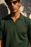 Soleil Knitted Shortsleeve Polo – Dark Green