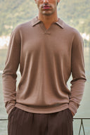 Rivoli Knitted Longsleeve Polo – Taupe